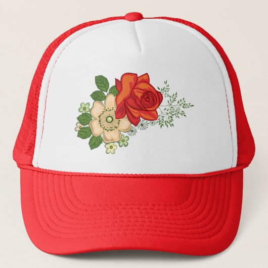 Red Rose en Daisies Trucker Pet (Voorkant)