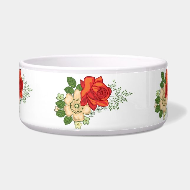 Red Rose en Daisies Voerbakje (Voorkant)