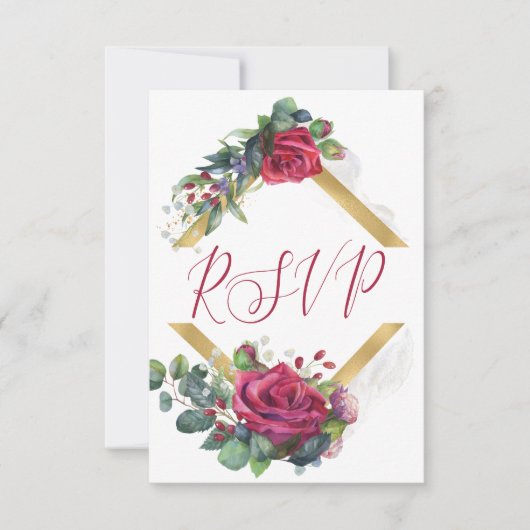 Red Rose en Eucalyptus Elegant Quinceanera RSVP Kaartje (Voorkant)