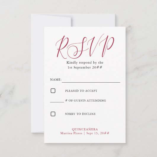 Red Rose en Eucalyptus Elegant Quinceanera RSVP Kaartje (Achterkant)