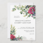 Red Rose en Eucalyptus Simple Modern Wedding Kaart (Voorkant)