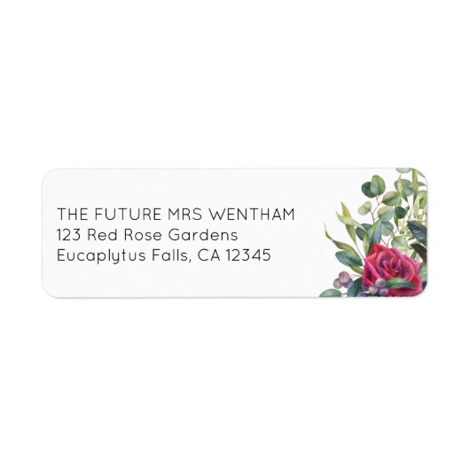 Red Rose en Eucalyptus Simple Wedding Envelope Etiket (Voorkant)
