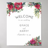 Red Rose en Eucalyptus Weddenschap Welkom Poster (Voorkant)