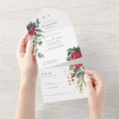 Red Rose en Eucalyptus Wedding All In One Uitnodiging (Afscheurbaar)