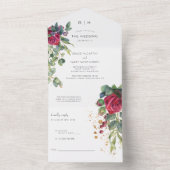 Red Rose en Eucalyptus Wedding All In One Uitnodiging (Binnen)