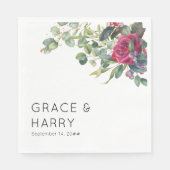 Red Rose en Eucalyptus Wedding Napkins Servet (Voorkant)