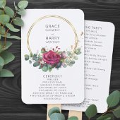 Red Rose en Eucalyptus Wedding Program Hand Fan Handwaaier