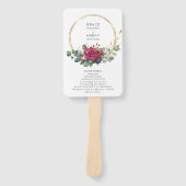 Red Rose en Eucalyptus Wedding Program Hand Fan Handwaaier (Voorkant)