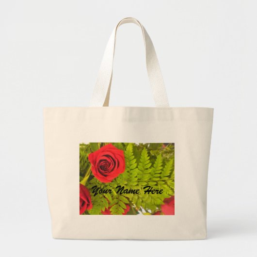 Red Rose en Fern *personalize* BAG Grote Tote Bag (Voorkant)