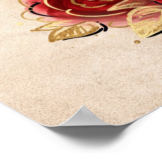 Red Rose en Gold Crown Elegant Welkomstfeest Poster (Hoek)