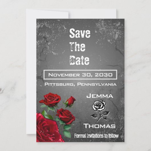 Red Rose en Grunge Textured Wedding Save the Date Kaart (Voorkant)