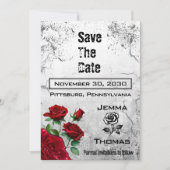 Red Rose en Grunge Textured Wedding Save the Date Kaart (Voorkant)