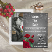 Red Rose en Grunge Textured Wedding Save the Date Kaart