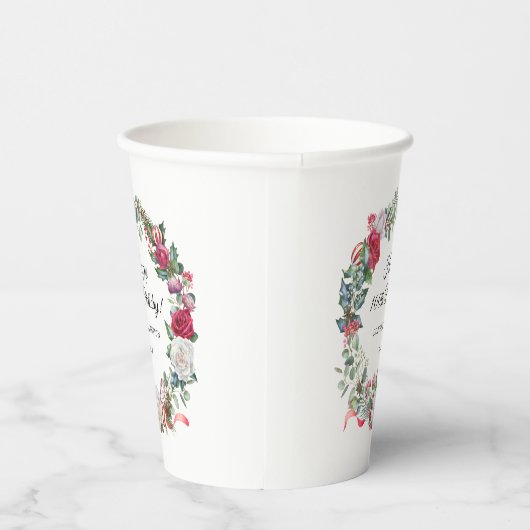 Red Rose en Holly 100e verjaardag Elegant Papieren Bekers (Rechts)