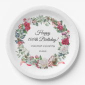 Red Rose en Holly 100e verjaardag Elegant Papieren Bordje (Voorkant)