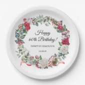 Red Rose en Holly 60e verjaardag Elegant Papieren Bordje (Voorkant)