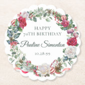 Red Rose en Holly 70e verjaardag Elegant Kartonnen Onderzetters (Voorkant)