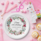 Red Rose en Holly 80ste verjaardag Elegant Papieren Bordje (Feest)