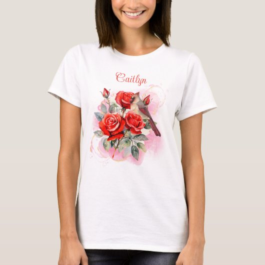 Red Rose en kardinaal gepersonaliseerd T-shirt (Voorkant)