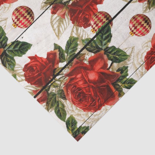 Red Rose en kerstversieringen op houtontkoppeling Tissuepapier (Detail)