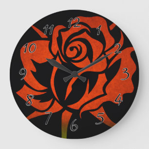 Red Rose Etching on Black Grote Klok