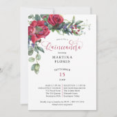 Red Rose Eucalyptus Elegant Mass and Quinceanera Kaart (Voorkant)