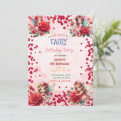Red Rose Fairy: Betoverde Uitnodiging voor Verjaar (Staand voorkant)