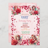Red Rose Fairy: Betoverde Uitnodiging voor Verjaar (Voorkant / Achterkant)