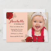 Red Rose First Birthday Invitation Kaart (Voorkant)