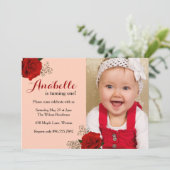 Red Rose First Birthday Invitation Kaart (Staand voorkant)