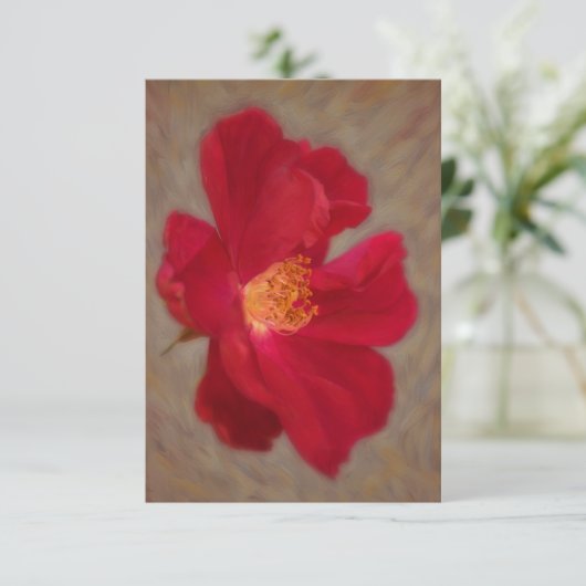 Red Rose Floral Art Flat Note Kaart (Staand voorkant)