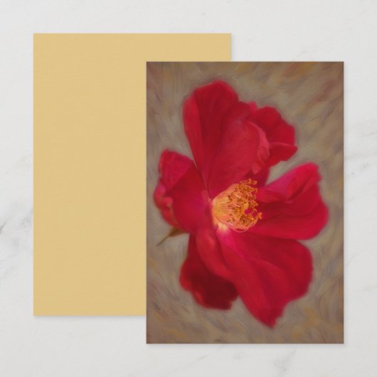 Red Rose Floral Art Flat Note Kaart (Voorkant / Achterkant)