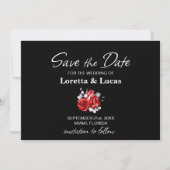Red Rose Floral Black Wedding Save The Date (Voorkant)