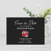 Red Rose Floral Black Wedding Save The Date (Staand voorkant)