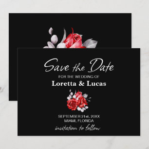 Red Rose Floral Black Wedding Save The Date
