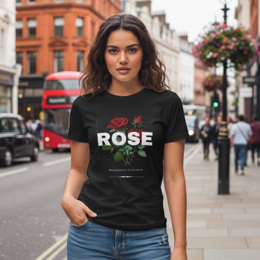 Red Rose Floral Black Women's T-Shirt