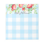 Red Rose Floral Blue Buffalo Spelling Script Monog Notitieblok (Voorkant)