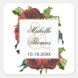 Red Rose Floral Bouquet Wedding Vierkante Sticker