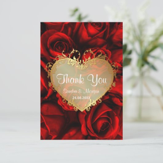 Red Rose Floral bruiloft dank u Bedankkaart (Staand voorkant)