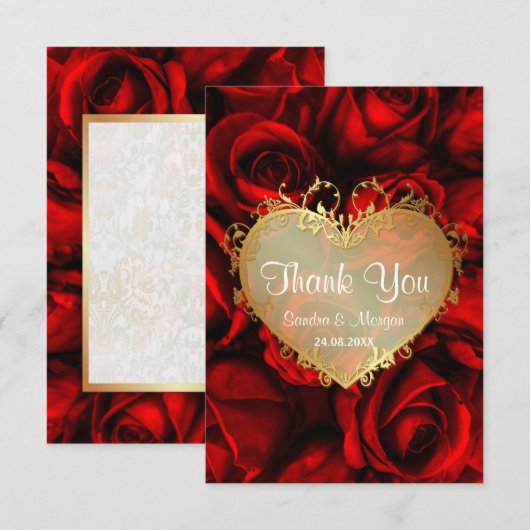 Red Rose Floral bruiloft dank u Bedankkaart (Voorkant / Achterkant)