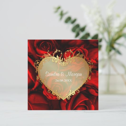 Red Rose Floral bruiloft uitnodiging (Staand voorkant)