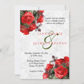 Red Rose Floral bruiloft uitnodiging (Voorkant)