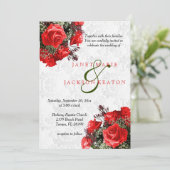 Red Rose Floral bruiloft uitnodiging (Staand voorkant)