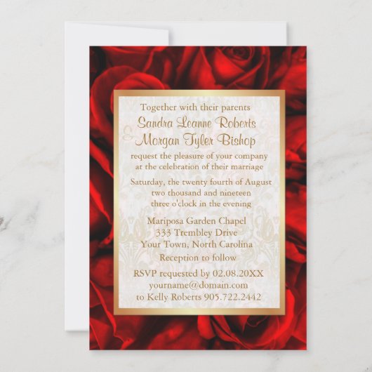 Red Rose Floral bruiloft uitnodiging (Achterkant)