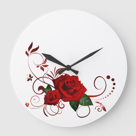 Red Rose Floral Clock Grote Klok (Voorkant)