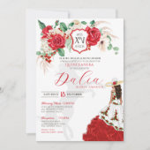 Red Rose Floral Crest Elegant Charra Quinceañera Kaart (Voorkant)