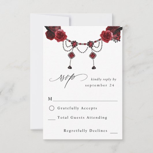 Red Rose Floral & Crystal w Meal RSVP 2 Kaartje (Voorkant)