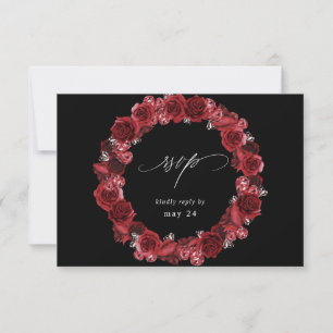 Red Rose Floral & Crystal w Meal RSVP - zwart