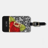← Red Rose Floral Design | Monogram Bagagelabel (Voorkant horizontaal)