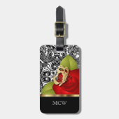← Red Rose Floral Design | Monogram Bagagelabel (Voorkant verticaal)